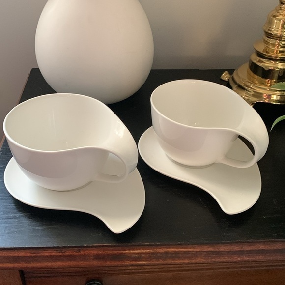 Rivaldi Gourmet‎ Set of 2 Ceramic Tea Cups Espresso Cup Saucer Cappuccino white - Picture 2 of 10